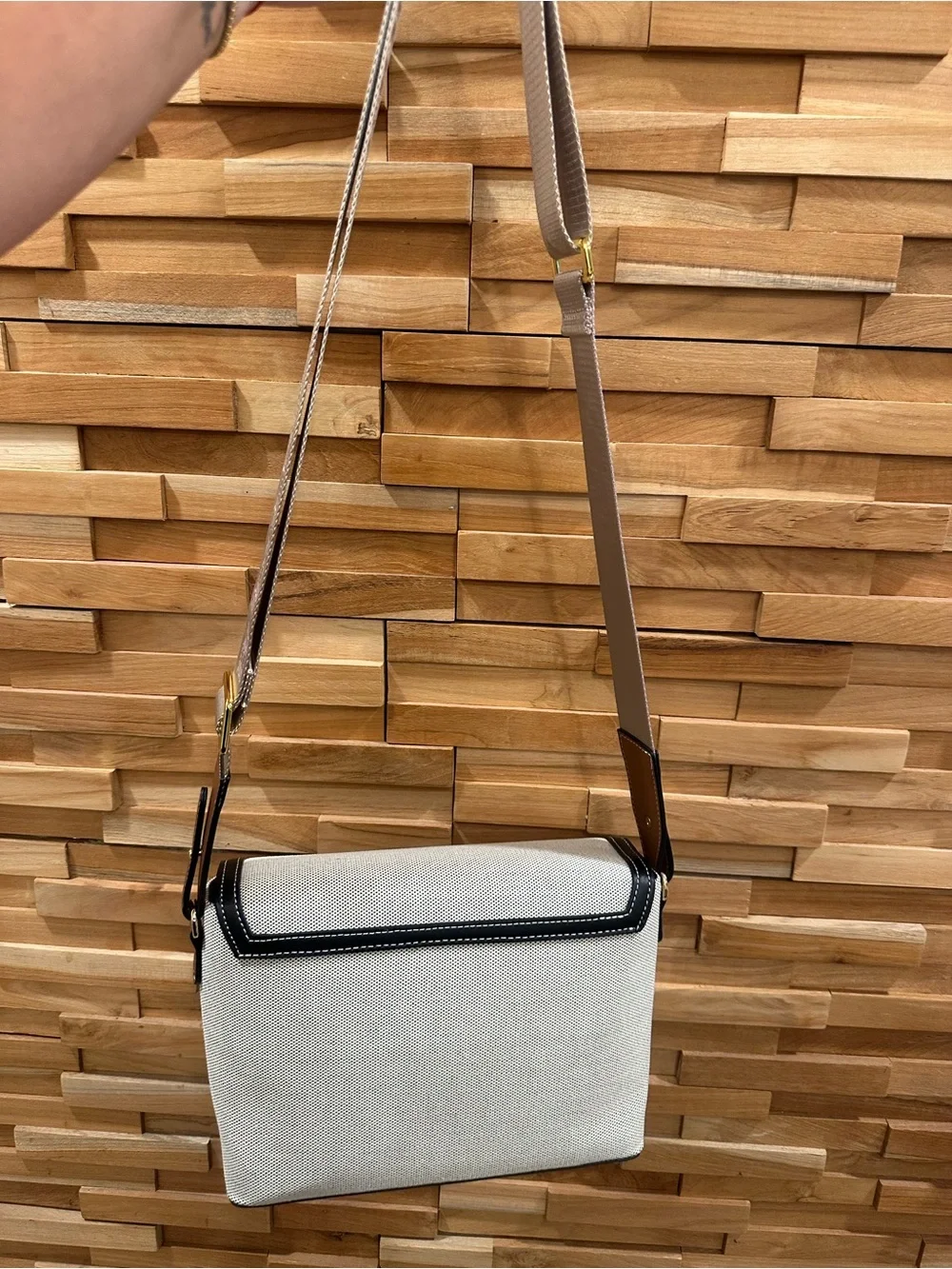 Canvas and Leather Crossbody Bag in Beige and Black